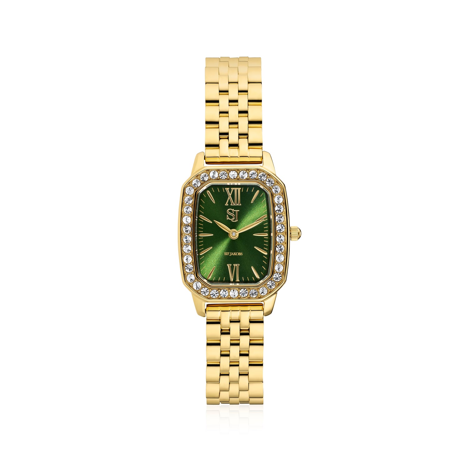 Stainless steel gold | Green dial and white zirconia