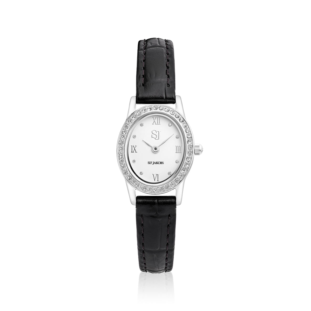 Stainless steel Silver | Black leather strap
