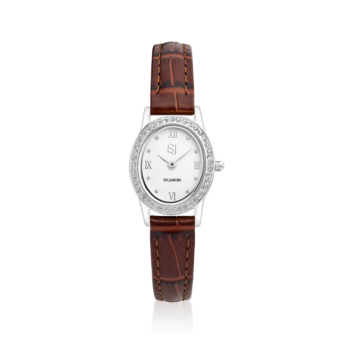 Stainless steel Silver | Brown leather strap