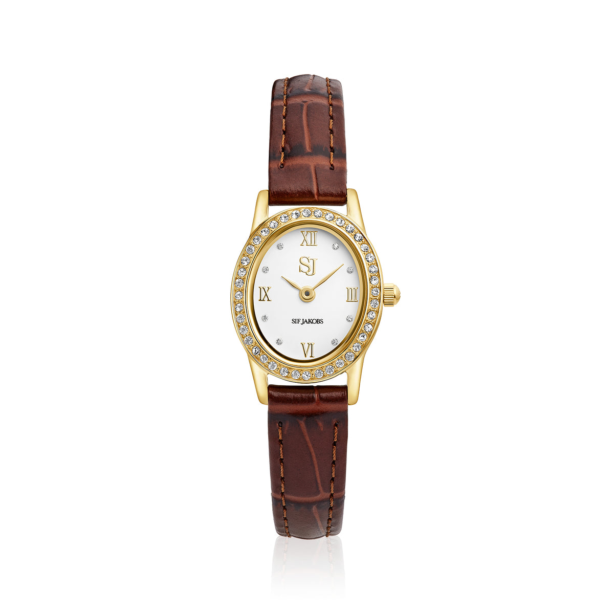 Stainless steel gold | Brown leather strap