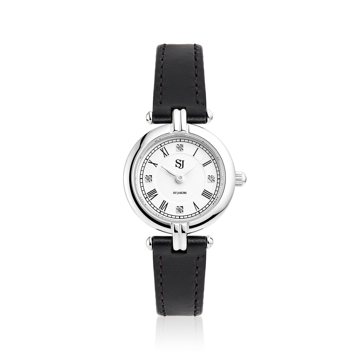 Stainless steel Silver | Black leather strap