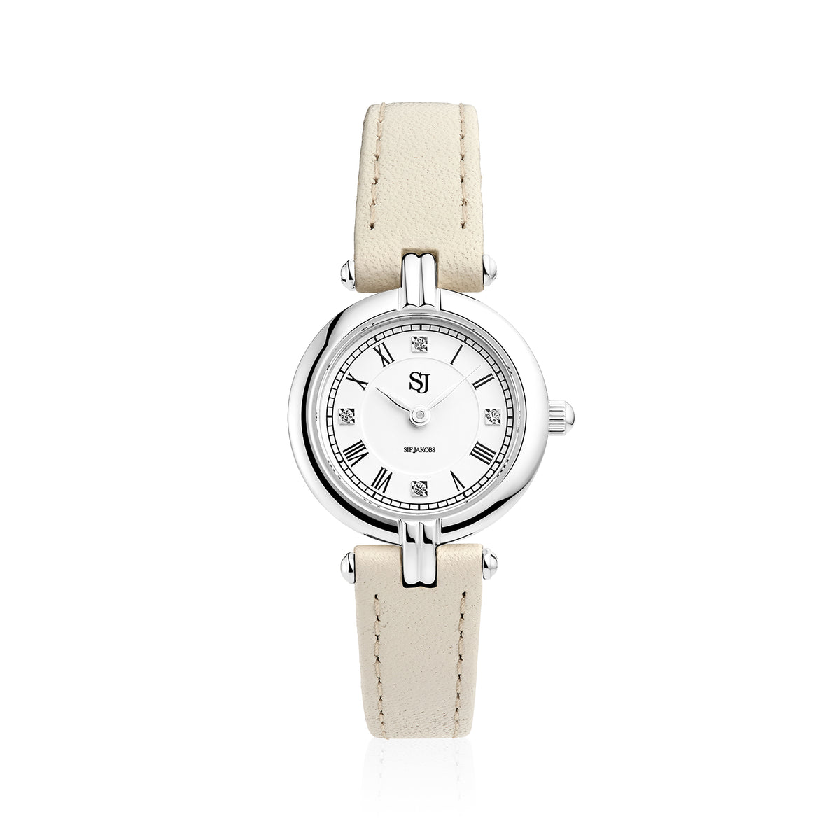 Stainless steel Silver | Beige leather strap