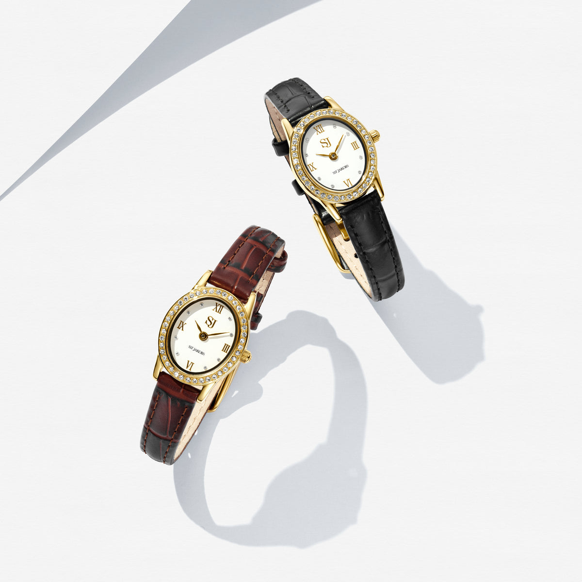 Stainless steel gold | Brown leather strap