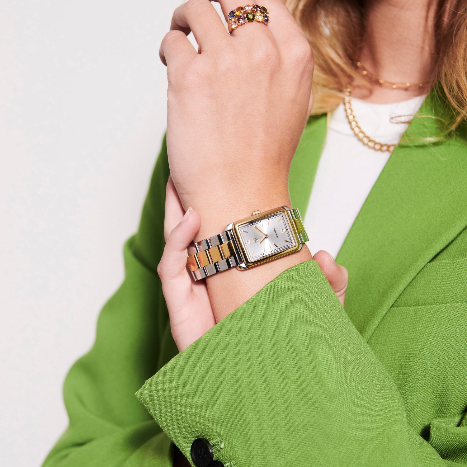 Stainless steel silver & gold | Silver dial and white zirconia